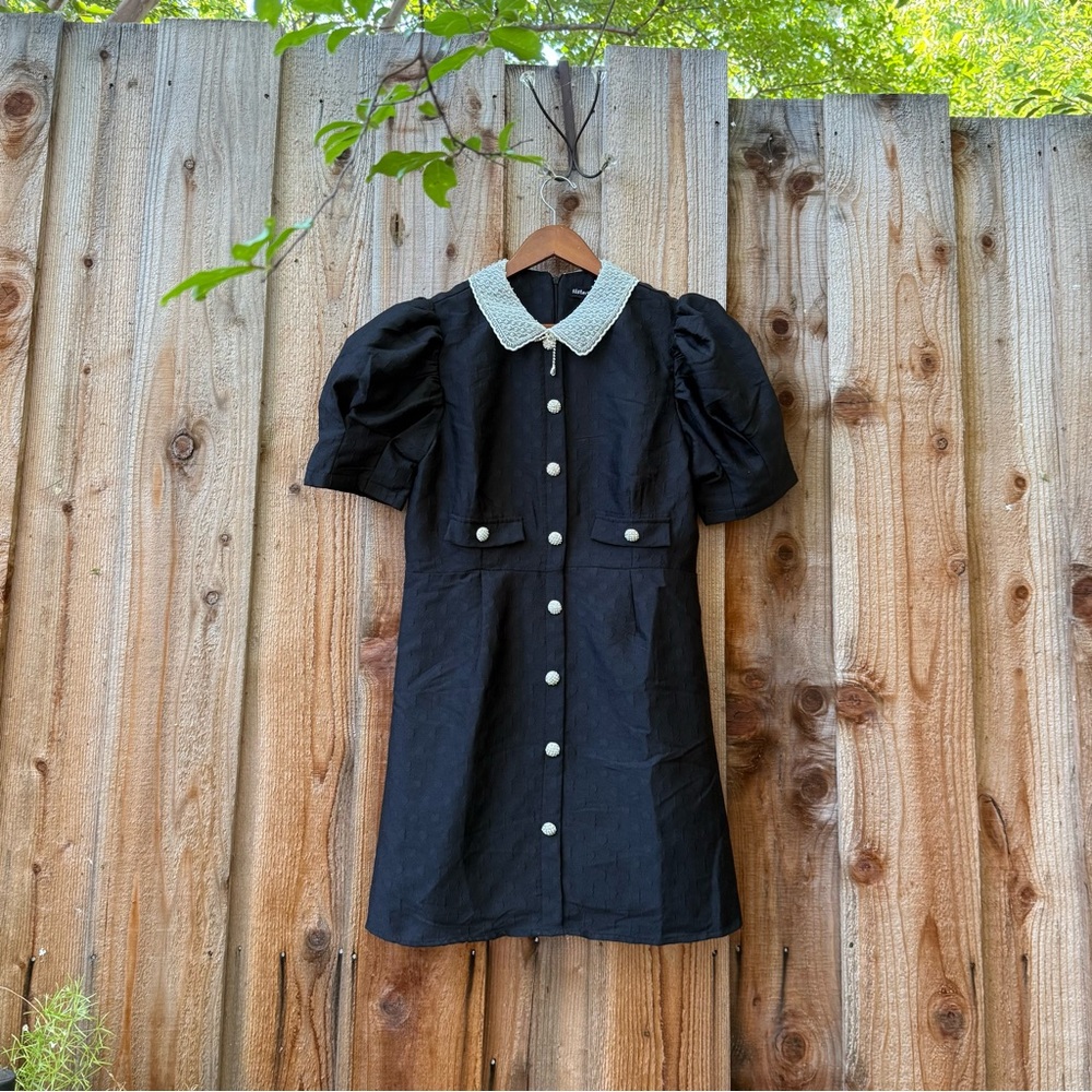 Sister Jane Black Jacquard Bead Peter-Pan Collar Puff Sleeve Mini Dress 🌿 - Picture 7 of 10